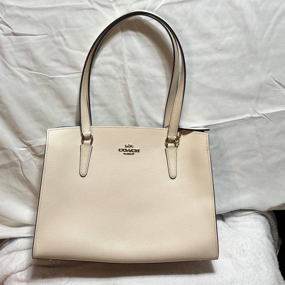 Coach Maggie Large Leather Carryall Tote Shoulder Bag Chalk